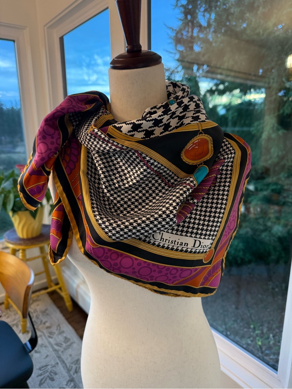 Large vintage Christian Dior silk twill scarf